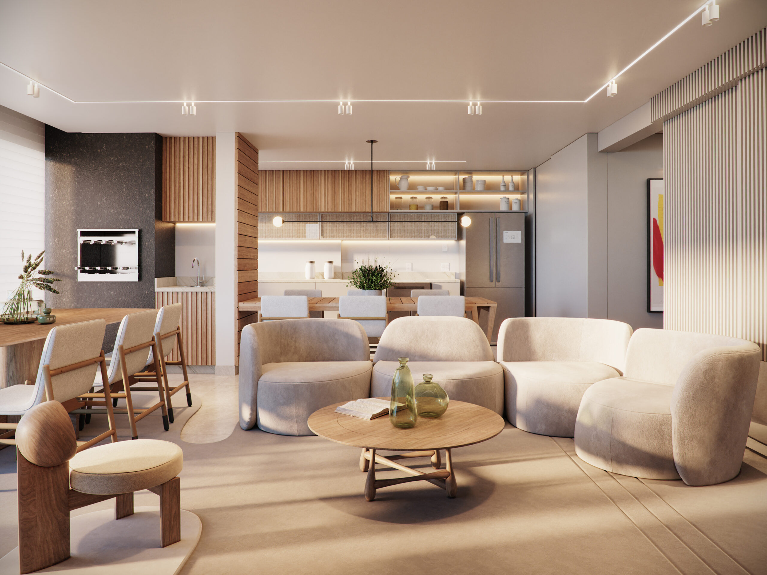 SOFA OPUS E MESA DE CENTRO GOTA REDONDA E POLTRONA LINA