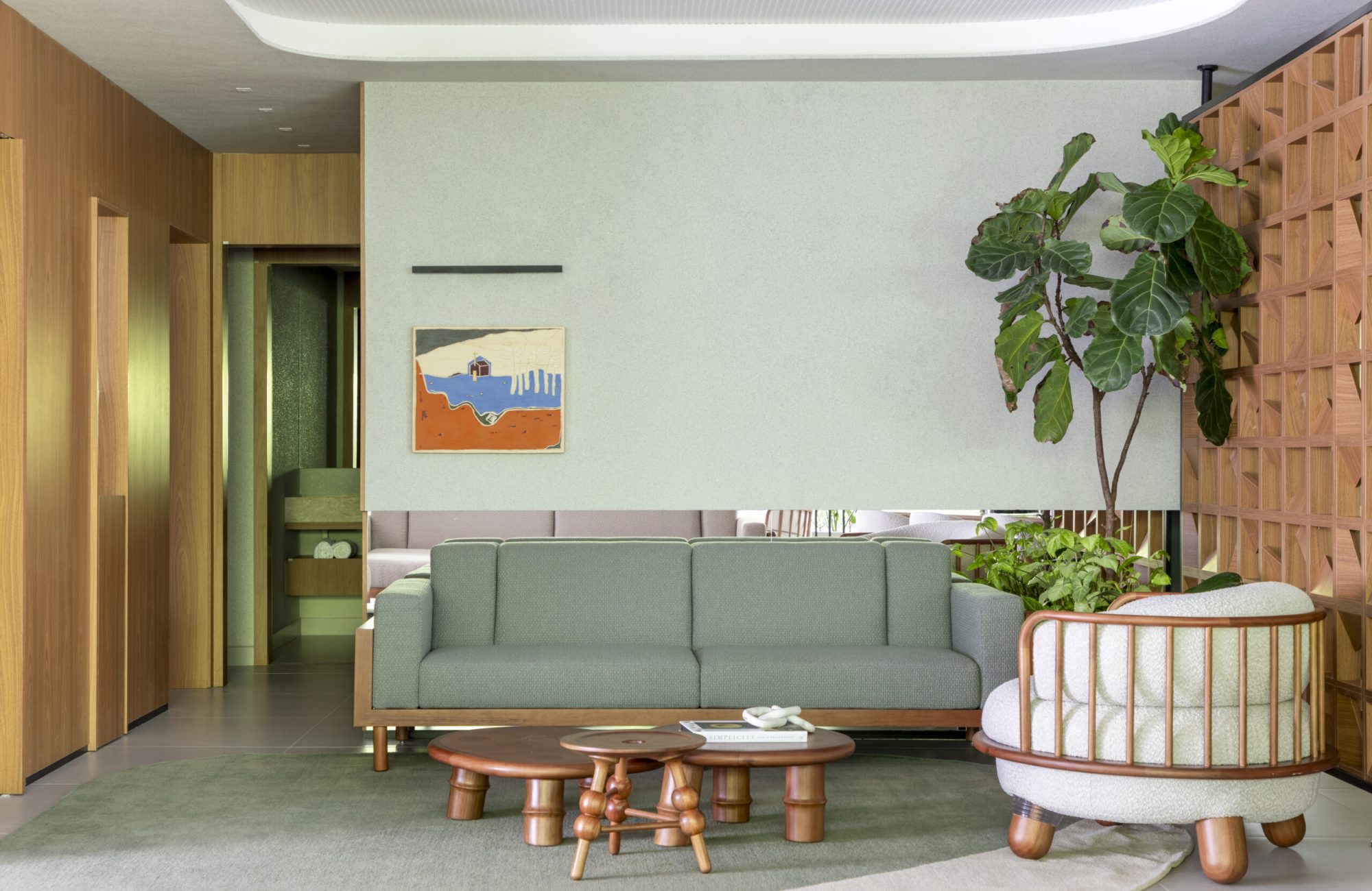 SOFA BRASILEIRINHO E POLTRONA PARA SER FELIZ 03 E BANCO BRASILEIRINHO E MESA DE CENTRO BAMBU